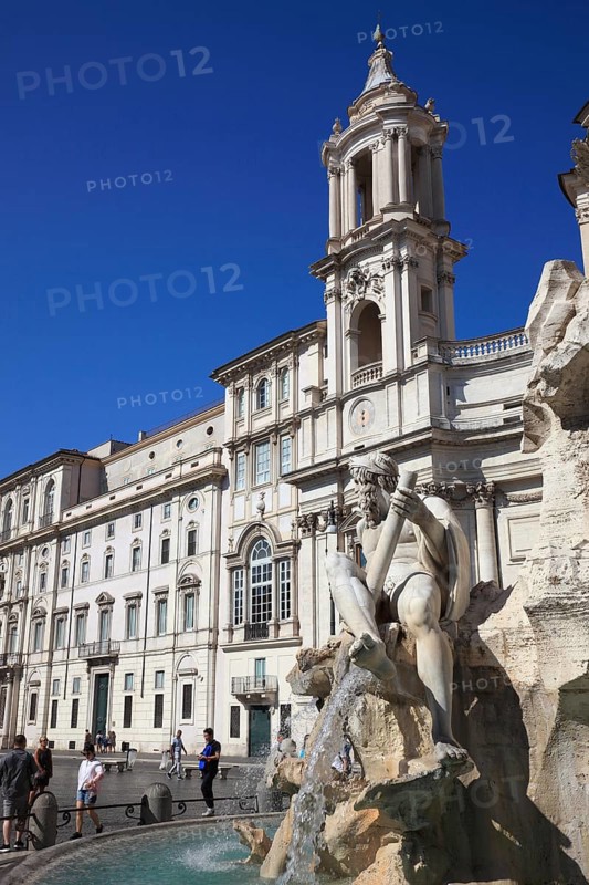 River God of the Ganges at the Fountain of the Four Rivers, Fontana dei Quattro Fiumi, Church of Sant'Agnese in Agone, Piazza Navona, Parione neighbourhood, Rome, Italy, Europe