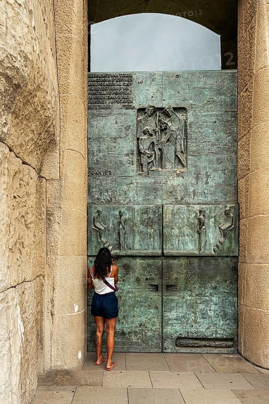 Ornaments and figures on the magnificent portals of the Sagrada family, Barcelona, Catalonia, Spain, Europe