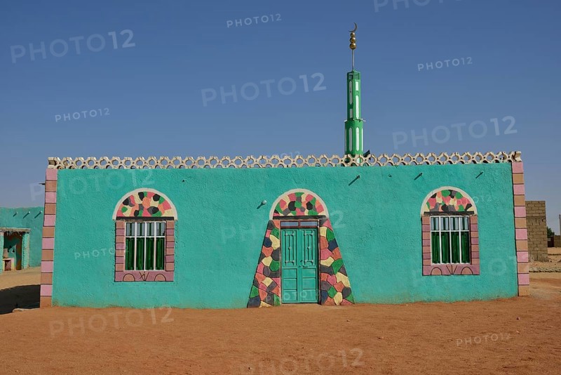 Sufi Gadria Mokakshfia Mosque, typical colourful Nubian, pattern, Al Dabbah, Northern State, Nubia, Sudan, Africa
