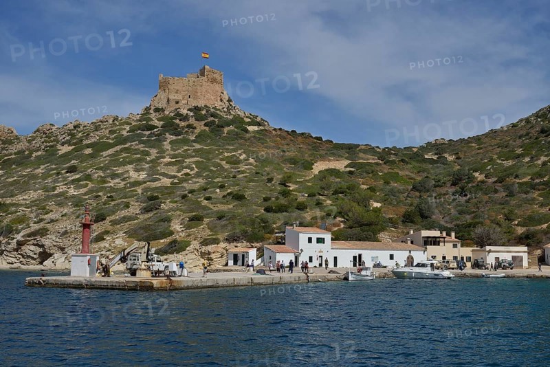 Harbour and Castle of Cabrera, Parque Nacional de Cabrera, Cabrera National Park, Cabrera Archipelago, Majorca, Balearic Islands, Spain, Europe