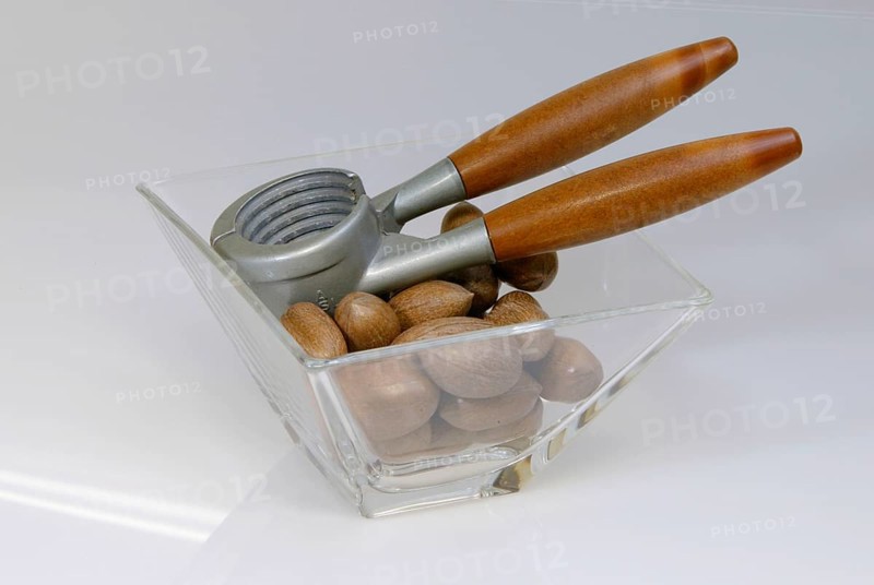 Bowl with Pecan (Carya illinoinensis) Nuts and nut cracker