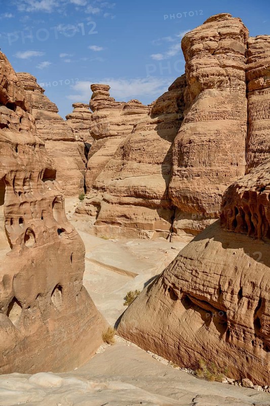 Rock landscape at Jabal Ithlib, Hegra or Madain Salih, AlUla region, Medina province, Saudi Arabia, Arabian Peninsula, Asia
