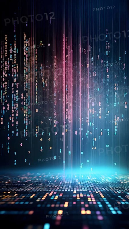 Abstract animation of binary code cascading down like digital rain, representing data insights, pastel hues, AI generated