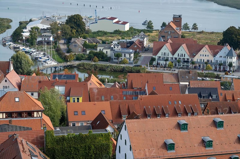 Town view with castle island, Wolgast, Usedom Island, Mecklenburg-Western Pomerania, Germany, Europe