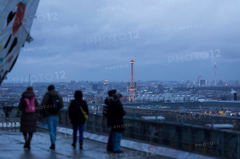 View of the city of Berlin with radio tower and television tower next to a radar dome on the former listening station on the Teufelsberg, Berlin, 22 December 2024