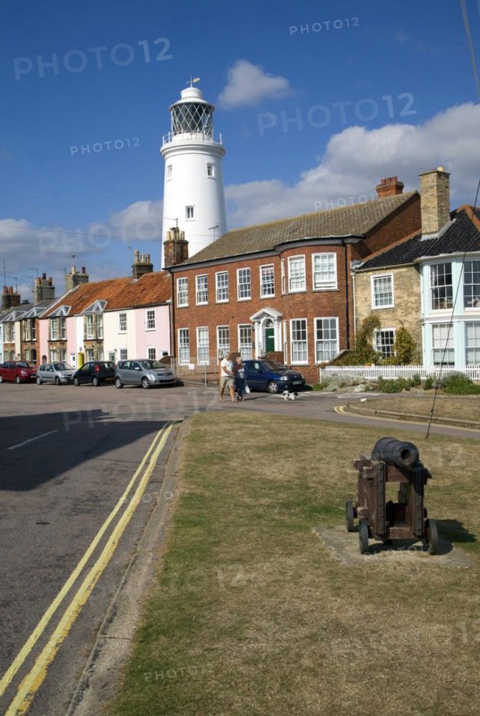 Lighthouse and cottages, Southwold, Suffolk, England, United Kingdom, Europe