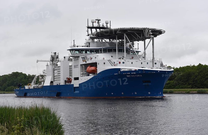 Ship, special ship, cable-laying ship NKT Victoria travelling through the Kiel Canal, Kiel Canal, Schleswig-Holstein, Germany, Europe