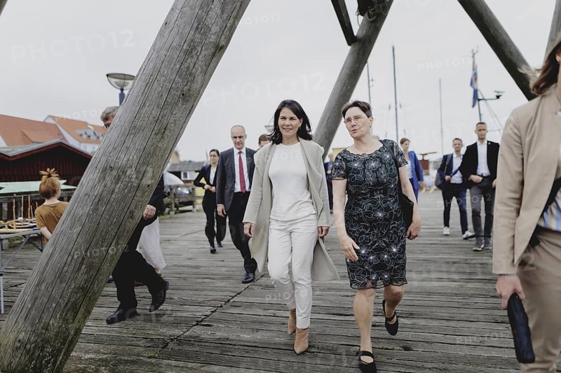 (L-R) Annalena Bärbock (Alliance 90/The Greens), Federal Foreign Minister, and Monika Heinold, Deputy Prime Minister and Finance Minister of Schleswig-Holstein, pictured during the trip to Germany in Flensburg, 25 July 2024. /