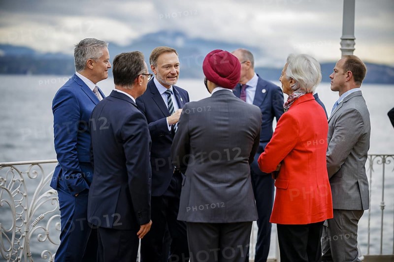 G7 Finance Ministers Meeting in Stresa. Christian Lindner (FDP), Federal Minister of Finance, (from left) with OECD Secretary-General Mathias Cormann, Federal Bank President Joachim Nagel, President of the World Bank, Aja Manga, ECB President Christine Lagarde. Stresa, 24.05.2024. Photographed on behalf of the Federal Ministry of Finance