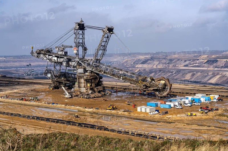 Garzweiler opencast lignite mine, bucket wheel excavator undergoing maintenance and repair, near Jüchen, North Rhine-Westphalia, Germany, Europe