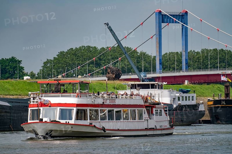 Harbour cruise, White Fleet ship, City of Duisburg, Rhine, Friedrich Ebert Bridge, Duisburg, North Rhine-Westphalia, Germany, Europe