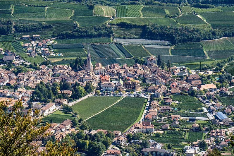 The village of Kaltern, on the South Tyrolean Wine Route, surrounded by vineyards and apple orchards, Adige Valley, Italy, Europe