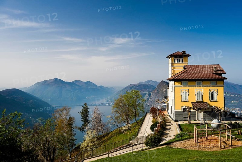Restaurant, Monte Brè, spring, Lugano, Lake Lugano, Lago di Lugano, Ticino, Switzerland, Europe
