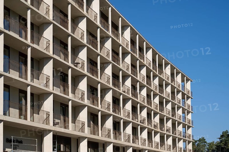 Facade with balconies, apartment building, Baltic Park, Swinemünde, Usedom Island, Baltic Sea, Poland, Europe