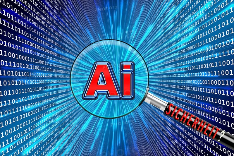 Illustration of a digital tunnel with the word 'security' pointing at a magnifying glass with 'AI', symbolic image, EU AI regulation, first law worldwide, use of AI, AI, transparency regulation, risky chatbot, cybersecurity, data quality, synthetic deep takes, key compliance points, AI Act, AI law, regulation and ethics, Germany, Europe, global impact, Elon Musk, social networks, Europe