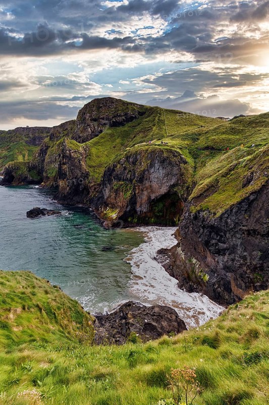 Footpath to Carrick-a-Rede, coastline between Ballycastle and Ballintoy, cliffs, Causeway Coastal Route, Antrim, Northern Ireland, Great Britain