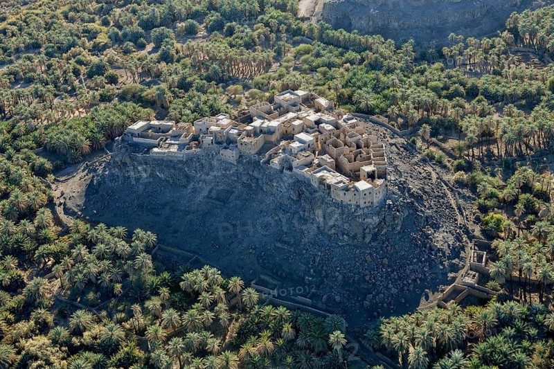 Abandoned settlement on a rock, aerial view, near Khaybar, Medina province, Saudi Arabia, Arabian Peninsula, Asia