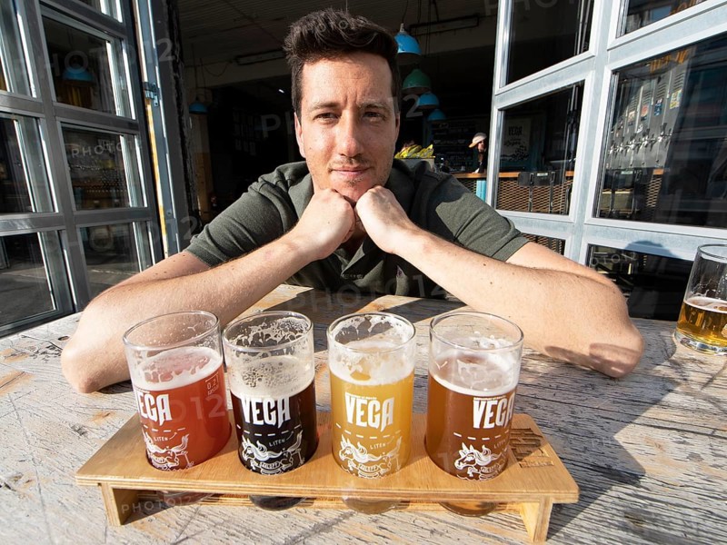 Nathaniel Brinker, 35, owner of the brewery Vega, shows his beer brewed in Gothenburg, Ringön, Gothenburg, Västra Götalands län, Sweden, Europe