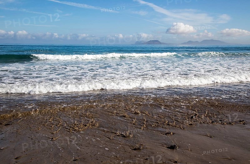 Atlantic Ocean coast beach and waves, Caleta de Famara, Lanzarote, Canary islands, Spain, Europe