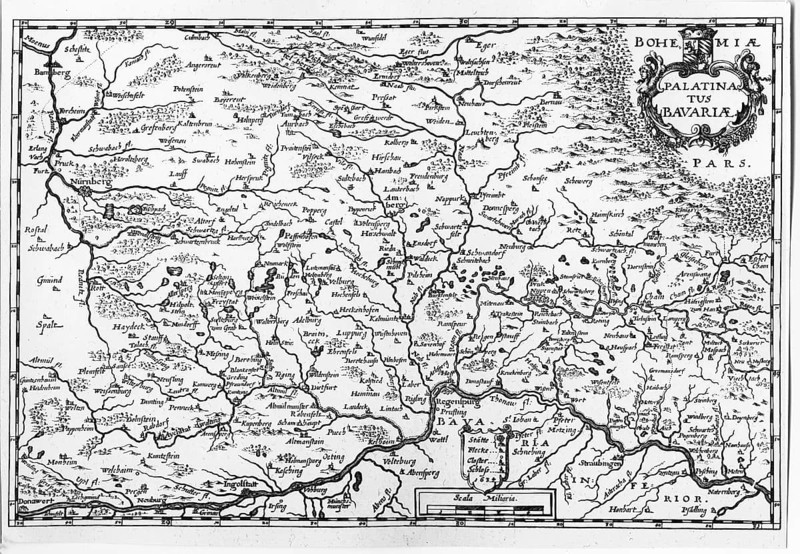 Map of Upper Bavaria and Lower Bavaria, copperplate engraving by Matthäus Merian, around 1650