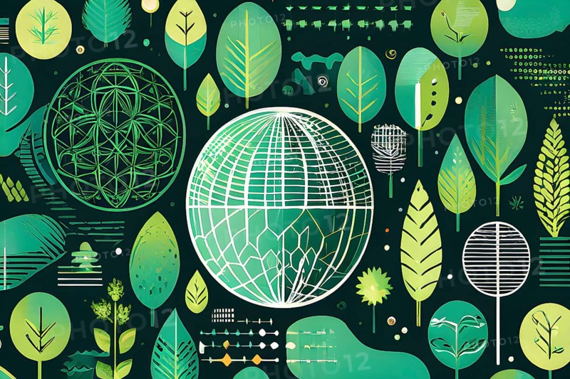 Abstract wallpaper with vector green eco friendly grid ornament symbolizing sustainability, AI generated