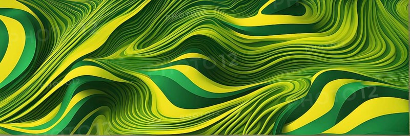 Seamless abstract pattern of vector fluid curved lines creating a dynamic ripple effect in vibrant colors of green and yellow, AI generated