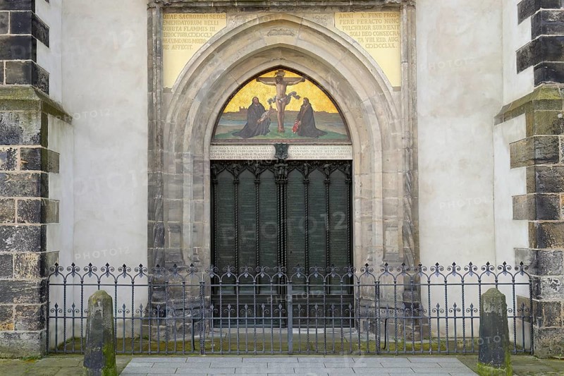 All Saint Church or Castle Church, Theses door where Martin Luther posted in Latin his 95 theses, Luther City Wittenberg, Saxony Anhalt, Germany, Europe