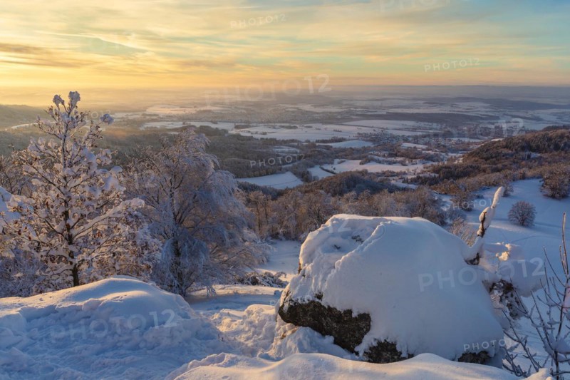 Sunset at Zollernhorn in winter, Swabian Alb, Baden-Württemberg, Germany, Hohenzollern Castle, Zollernalb, Swabian Alb, Baden-Württemberg, Germany, Europe