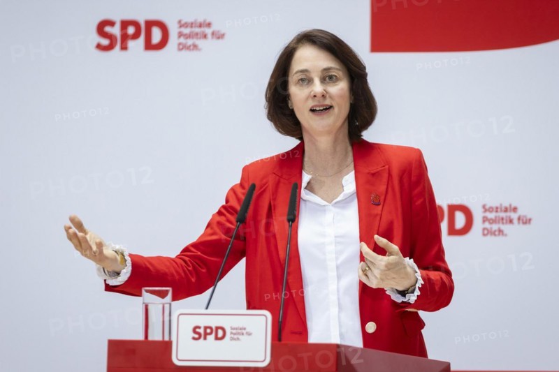 Katarina Barley, SPD lead candidate for the European elections, at a press conference in Berlin, 12 March 2024