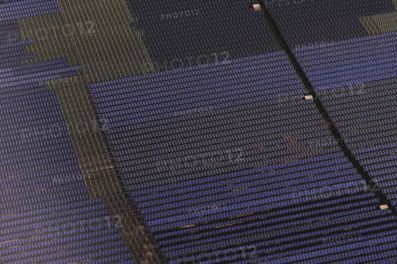 Aerial view of solar installations, taken near Marne, 25/03/2024