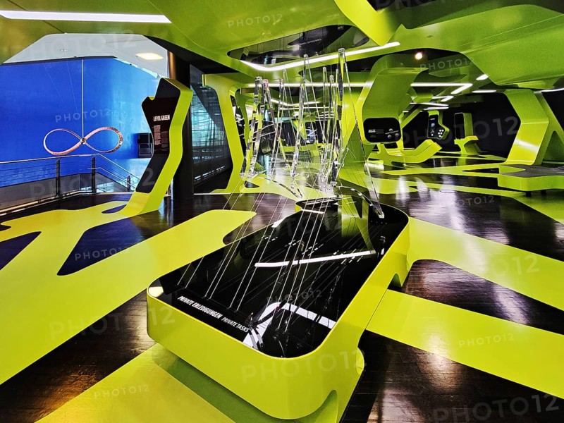 Futuristic exhibition Level Green with three-dimensional network, Autostadt, Wolfsburg, Lower Saxony, Germany, Europe