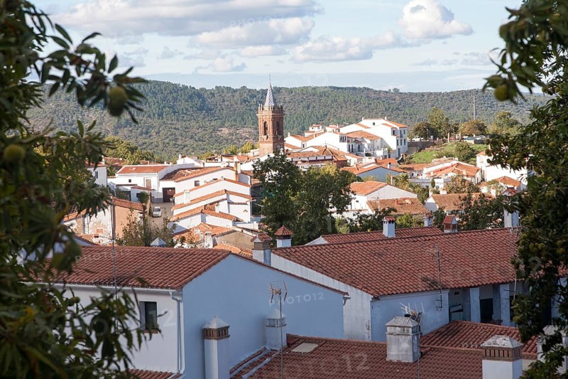 Neoclassical church in village centre Iglesia Espiritu Santo, Fuenteheridos village, Sierra de Aracena, Huelva province, Spain, Europe