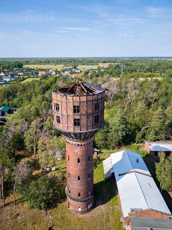 Water tower in Neudorf, the ruinous but imposing building is to be sold again, Water tower, Neudorf, Saxony, Germany, Europe