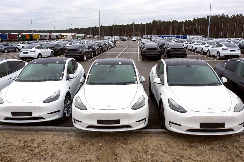 Tesla Y models produced in the Tesla Giga Factory, Grünheide, 28.01.2023