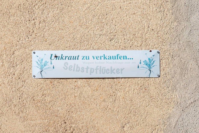Sign on a garden shed, weeds for sale..., Mainbernheim, Lower Franconia, Bavaria, Germany, Europe
