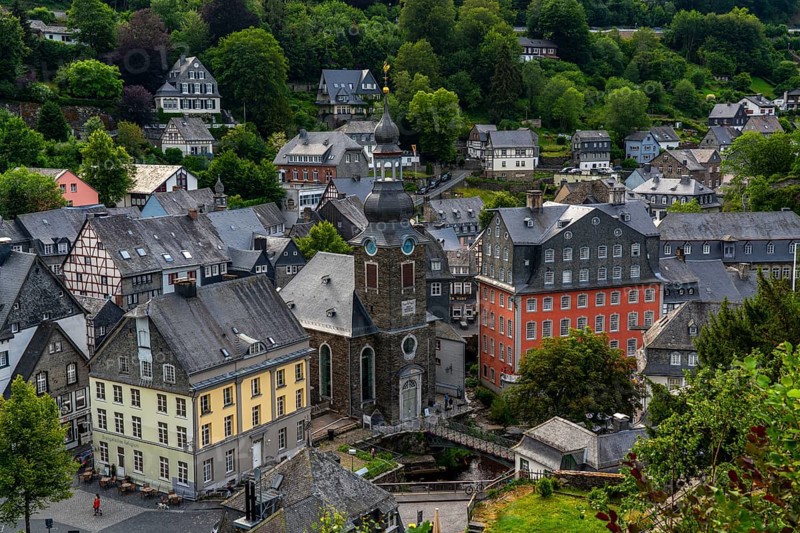 The town of Monschau, in the Eifel, on the river Rur, the Red House, North Rhine-Westphalia, Germany, Europe