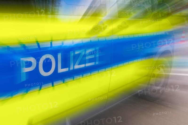 Police car, police lettering on an emergency vehicle, logo, blur, Baden-Württemberg, Germany, Europe