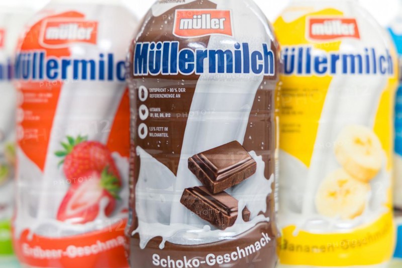 Müllermilch different flavours in the bottle of the company Theo Müller