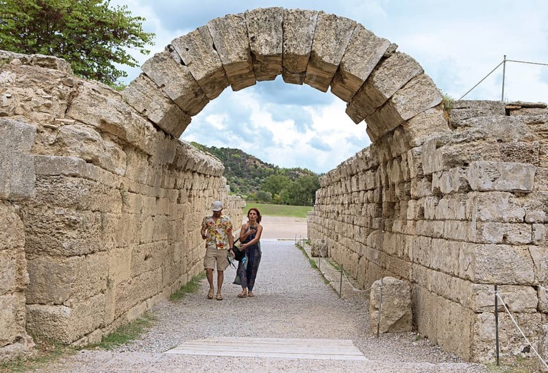 Monumental entrance to the stadium, crypt, ancient ruins of the archaeological site of Olympia, UNESCO World Heritage Site, Élis, Peloponnese, Greece, Europe