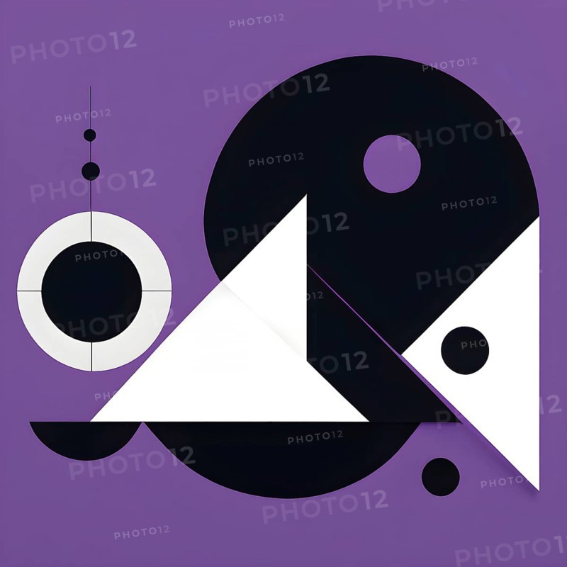 Minimalist illustration featuring abstract shapes in purple color accent symbolizing fun and ease, AI generated