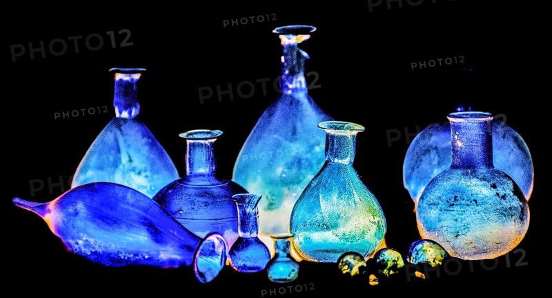 Glass vessels, 3rd-4th century, National Archaeological Museum, Villa Cassis Faraone, UNESCO World Heritage Site, important city in the Roman Empire, Aquileia, Friuli, Italy, Aquileia, Friuli, Italy, Europe