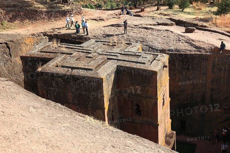 Rock churches in Lalibela, the rock church of St George, Bete Kiddus Georiys, Bete Ghiorgis Church, Ethiopia, Africa