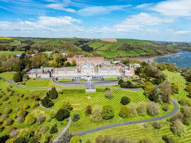 Britannia Royal Naval College from a drone, Dartmouth, Devon, England, United Kingdom, Europe