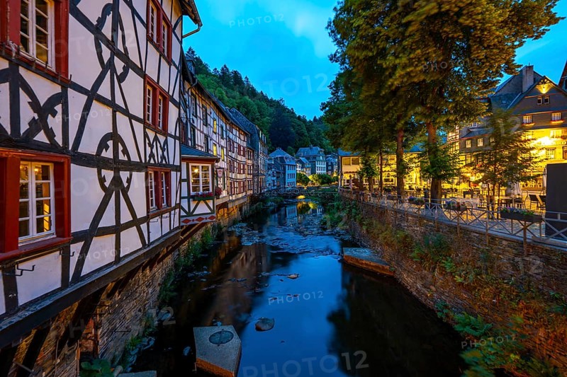 The town of Monschau, in the Eifel, on the river Rur, North Rhine-Westphalia, Germany, Europe