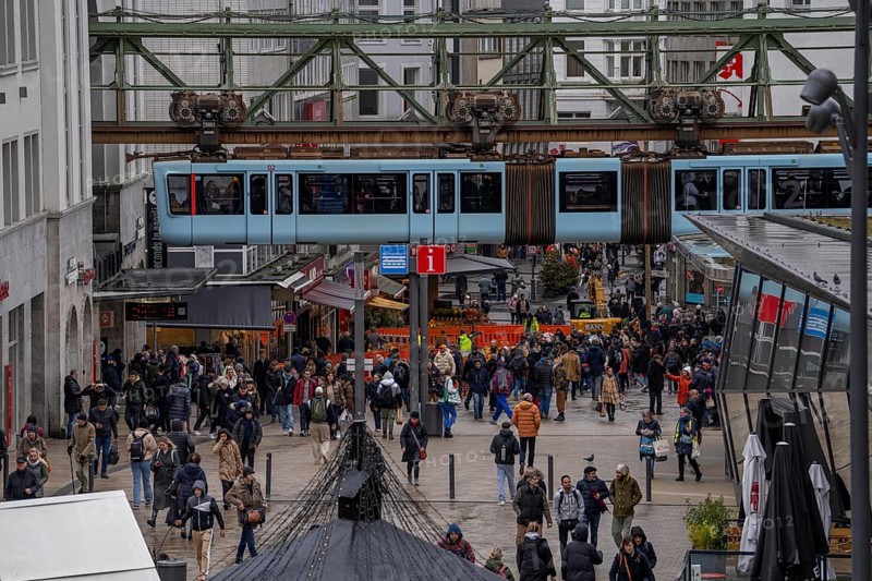 At the main railway station, Alte Freiheit street, full pedestrian zone, suspension railway, Wuppertal, North Rhine-Westphalia, Germany, Europe