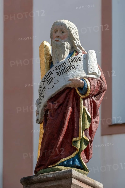 Coloured sculpture of a saint at the parish church of St. John the Baptist, Hiltpoltstein, Middle Franconia, Bavaria, Germany, Europe