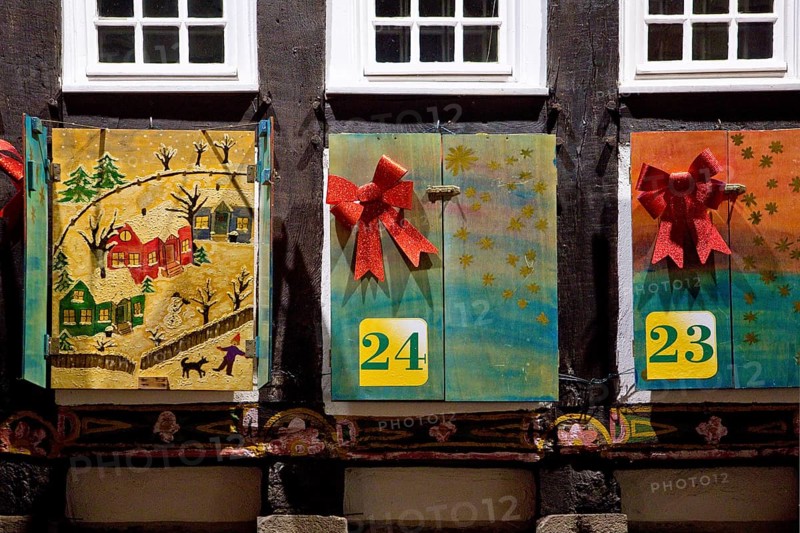 Large Advent Calendar at the Old Town Hall, Nostalgic Christmas Market, Detail, Hattingen, Ruhr Area, North Rhine-Westphalia, Germany, Europe