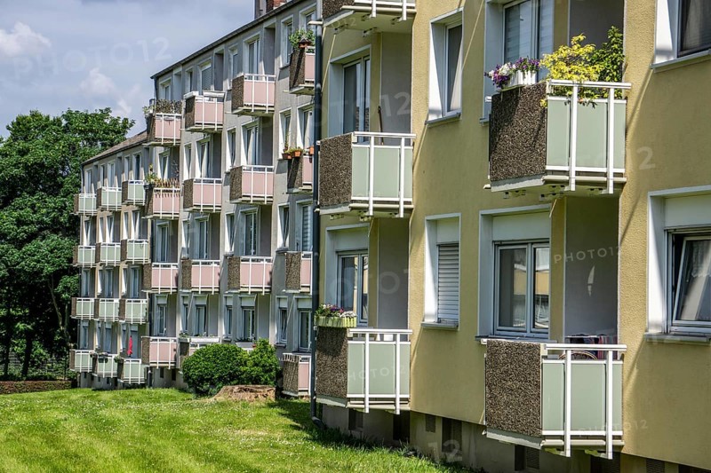 Apartment blocks, flats, residential districts, balconies, residential buildings, facades, real estate, Essen, North Rhine-Westphalia, Germany, Europe