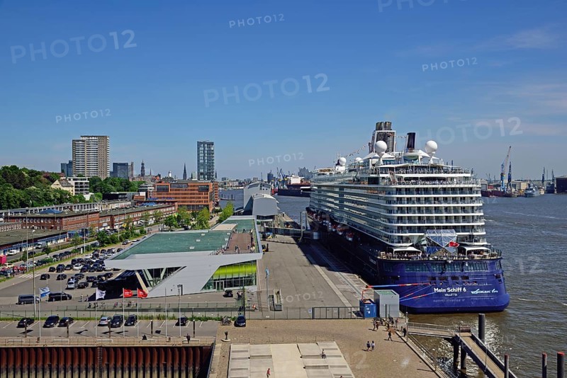 Europe, Germany, Hamburg, Elbe, Cruise Centre Altona, passenger ship, Mein Schiff 6, deck superstructure, stern view, Hamburg, Hamburg, Federal Republic of Germany, Europe