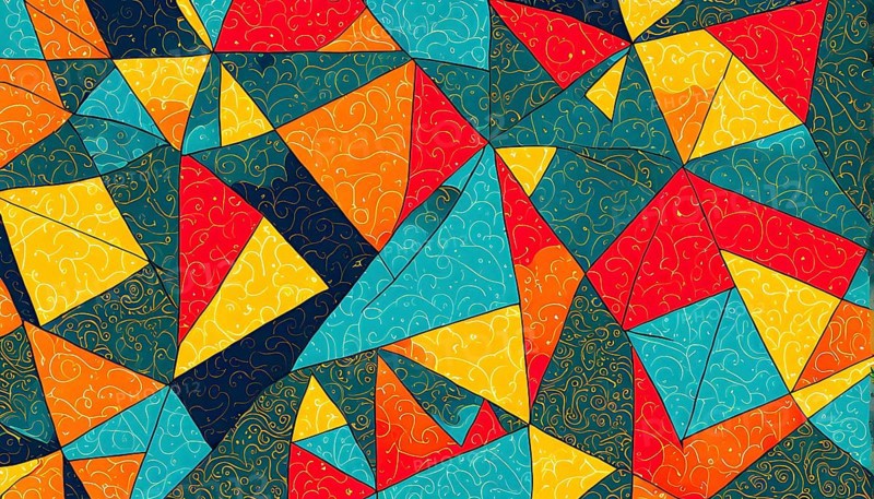 Vibrant patchwork of abstract shapes with pencil texture details, perfect for a variety of creative projects, AI generated